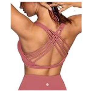 New 16 XXL Queenieke Pink Strappy Yoga Sports Bra Removable Padding Low Support